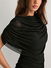  Women's T Shirt Tee Dressy Tops Ruched Graphic Plain Elegant Short Sleeve Crew Neck Regular Tops Casual Beach Summer Black Summer Spring