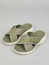 cheap Comfort Sandals-Women's Adjustable Comfort Slide Sandals, Cushioned Platform Sandals with Hook-and-Loop Cross Straps for Daily Walking &amp; Travel