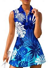 abordables Vestido de Mujer-Mujer Degradado Plantas Flores Vestido de tenis Vestido deportivo Sin Mangas Estampado Transpirable Voleibol Tenis Golf Cuello de polo Cuello con cremallera Bermudas Vestidos Azul Real Ropa de tenis