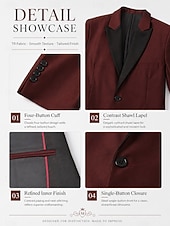 preiswerte Dinnerparty-Dreiteiliger Herren-Smoking in Burgunderrot, Slim Fit – ideal für Hochzeiten, Abschlussbälle und Dinnerpartys. Bestehend aus einem einreihigen Blazer mit Schalkragen, Weste und Hose. Erhältlich in Schwarz, Blau und Grün.