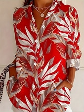 preiswerte Blumenblusen-Damen Hemd Bluse Patchwork Knöpfe Druck Blumen Grafik Vintage Stilvoll Lässig Langarm Hemdkragen Lange Oberteile Lässig Täglich Blau Rote Purpur Grün Sommer Frühling Herbst Winter