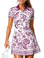 preiswerte Damenkleid-Damen Blumenmuster Böhmische Tenniskleid Sportkleid Kurzarm Druck Atmungsaktiv Volleyball Tennis Golfspiel Polokragen Reißverschlusskragen Kleid Blau und Weiß Schwarz Rosa Tennisbekleidung