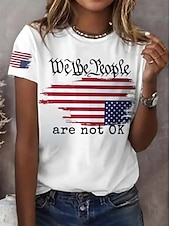  День независимости США Жен. Футболка С принтом Графика Флаг Стиль Классика На каждый день С короткими рукавами Вырез под горло Обычные топы Повседневные Синий Цвет золы Черный Белый Лето Весна