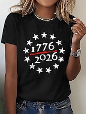 American Independence Day Women's T Shirt Print Graphic American Flag Fashion Stylish Classic Short Sleeve Crew Neck Regular Tops Casual Daily Blue Black White Sky Blue Summer Spring