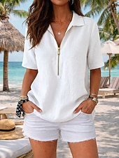 cheap Shirts-Women's Shirt Solid Color Plain Vacation Vintage Stylish Sleeveless Regular Tops Casual Blue Black White Yellow Wine Summer Spring