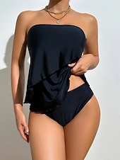 tanie Tankini-Damskie Stroje kąpielowe Tankini 2 szt Bezczelny Kostium kąpielowy Wyszczuplenie brzucha Wysoka talia Szczupła Odkryte plecy Urlop Stroje plażowe Jednokolorowe Bez ramiączek Bez rękawów Kostiumy