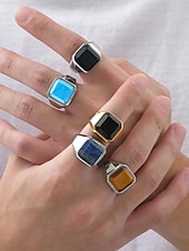 preiswerte Herrenschmuck-Herrenring im Boho-Stil aus Edelstahl mit Naturstein, Statement-Siegelring in verschiedenen Größen für den Alltag, Strandurlaub und Resort-Look