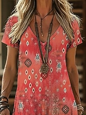  Жен. Платье средней длины Платье в стиле бохо Повседневное платье Платье A-силуэта Платье с принтом Винтаж на открытом воздухе Отпуск выходные Свободное облегание Графика Контрастных цветов