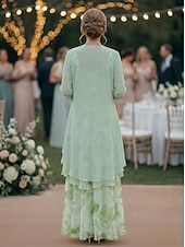 cheap Mom's Dress Sets-Two Piece A-Line Floor Length Wedding Guest Dress Mother of the Bride Dress Sleeveless 3/4 Length Sleeve Scoop Neck Elegant Simple Minimalist Formal Semi Formal Chiffon Jacquard with Floral Print