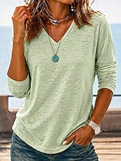  Camisas de mujer con tacto de lino, blusas de tela, tops de verano, lisas, elegantes, clásicas, de manga corta, de manga larga, con cuello en V, tops regulares, casuales, blancas, verde claro, moradas claras, azules claras, verano y primavera.
