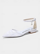 billiga Platta damskor-Women's Champagne Embroidered Ankle Strap Flats – Elegant Garden Party Dress Shoes