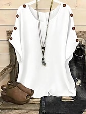 preiswerte Einfarbiges T-Shirt-Damen T Shirt T-Shirt Knöpfe Einfach Mode Stilvoll Klassisch Kurzarm Rundhalsausschnitt Normale Oberteile Täglich Ausgehen Wochenende Blau Weiß Gelb Rosa Orange Sommer Frühling