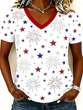  Ημέρα Αμερικανικής Ανεξαρτησίας Γυναικεία Μπλουζάκι Στάμπα Γραφική Αμερικάνικη σημαία Βίντατζ Στυλάτο Κλασσικό Κοντομάνικο Λαιμόκοψη V Κανονικά μπλουζάκια Καθημερινά