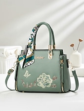 Χαμηλού Κόστους Τσάντακι &amp; Totes-Γυναικεία τσάντα χειρός με κέντημα και λουλούδι, με διακοσμητικό κασκόλ, από συνθετικό δέρμα, σε πολλά χρώματα, κομψό, casual στυλ, ιδανική για καθημερινή χρήση, γραφείο και κοινωνικές συγκεντρώσεις.