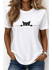 economico Maglietta Animali-Per donna Maglietta Stampato Grafico Animale Gatto Vintage Elegante Classico Manica Corta Girocollo Top Regolari Casuale Quotidiano Weekend Bianco e nero Bianco Rosso Estate Primavera Autunno Inverno