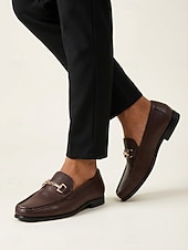cheap Loafers-Men's Genuine Leather Brown Loafers, Stylish Wedding Shoes for Groom and Wedding Guests