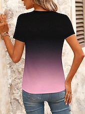 abordables T-shirt Art &amp; Design-Femmes T-shirt Imprimé A Ombre Graphique Élégant Classique Occasionnel Manche Courte Col ras du cou Col rond Hauts Réguliers Quotidien Rose Claire Été Printemps