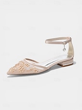 billiga Platta damskor-Women's Champagne Embroidered Ankle Strap Flats – Elegant Garden Party Dress Shoes