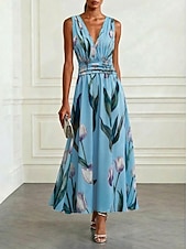 cheap Elegant Floral Dresses-Women's Maxi Dress Prom Dress Party Dress Cocktail Dress Swing Dress Elegant Fashion Evening Party Party Special Occasion Regular Fit Floral Sleeveless V Neck Light Blue Summer Spring