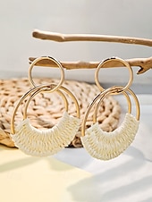 cheap Women's Earring-Women's Bohemian Woven Hoop Earrings, Alloy Rattan Style Statement Round Earrings in Multiple Colors for Beach Vacation Travel, Resort Wear and Everyday Casual Summer Jewelry