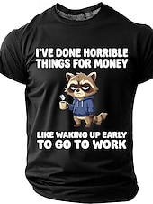 economico Magliette divertenti da uomo-Maglietta da uomo con stampa divertente di un procione "Ho fatto cose orribili per soldi", maniche corte, girocollo, procione stanco che beve caffè, umorismo da ufficio, regalo sarcastico per