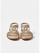 abordables Sandales Plates-Sandales plates pour femmes ornées de strass dorés – chaussures glamour pour invitées à un mariage sur la plage, sandales bohèmes d'été pour les vacances et les fêtes en station balnéaire &amp;événements