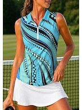 abordables Camisa de Mujer-Mujer Geométrico Abstracto Tops Camisa deportiva Camisas de polo Camiseta de tenis Sin Mangas Cremallera Floral UPF50+ Resistente a los rayos UV Alta elasticidad Dispersor de humedad Transpirable