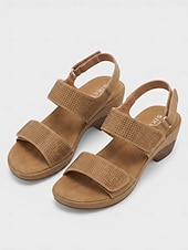 cheap Comfort Sandals-Women's Camel Rhinestone Comfort Heel Sandals with Adjustable Straps – Cushioned Chunky Heel Arch Support Sandals for Travel, Daily Wear, Garden Leisure &amp; Casual Outfits