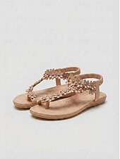 baratos Sandálias Planas-sandálias femininas com tiras em T e detalhes florais e sola acolchoada – perfeitas para passeios casuais de verão