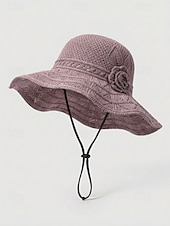 billiga Kvinnors hattar-Dam bohemisk sommarhatt, andningsbar polyester, 3D-blomdekoration, flerfärgad, solhatt med brett brätte för strandsemester, vardagskläder