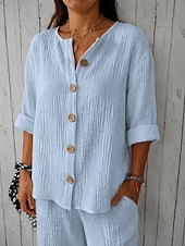 economico Camicie di Lusso-Per donna Camicie di cotone e lino Vacanza Casual Bianco Giallo Rosa Viola Azzurro Estate Primavera