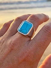 preiswerte Herrenschmuck-Herrenring im Boho-Stil aus Edelstahl mit Naturstein, Statement-Siegelring in verschiedenen Größen für den Alltag, Strandurlaub und Resort-Look