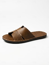 abordables Hombres-Men's Brown Faux Leather Cross-Strap Slide Sandals Lightweight Comfort Beach Shoes for Beach Vacation, Island Getaways, Seaside Relaxing, Resort Wear, and Warm Weather Casual Style