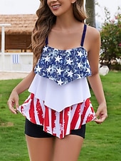 economico Tankini-Per donna Costumi da bagno Tankini Due pezzi Shorts Costume da bagno Controllo della Pancia Vita alta Snello Senza schiena Vacanza Abbigliamento da Spiaggia Bandiera Collo a U Senza Maniche Costumi