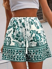 abordables Bermuda-Femmes Joggings Chinos Shorts Vacances ancien Boho Court Taille haute Fleuri Graphique Avec Poches Ceinture Élastique Imprimé Confortable Confort Doux Micro-Élastique Extérieur Rue Bleu Vert Ét