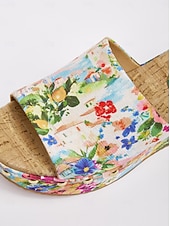 voordelige Slide Sandalen-vakantie citrustuin canvas hoge hak muiltjes