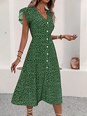 cheap Casual Floral Dresses-Women's Midi Dress Casual Dress Floral Dress Elegant Fashion Modern Outdoor Vacation Going out Regular Fit Floral Short Sleeve V Neck Black Red Green Summer Spring