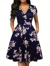 economico Abito Floreale-Per donna Mini Abito Abito a Portafoglio Abito a trapezio Abito aderente e svasato Formale Ad aletta Quotidiano Ufficio Vestibilità regolare Floreale Grafico Manica Corta Scollo a V Blu Viola Estate