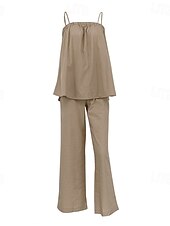 economico Imposta-Per donna Set di biancheria in cotone Set di Pantaloni Senza Maniche Spallina Tinta unica Moda Streetwear Boho Casuale Quotidiano All'aperto Cachi Estate Vestibilità regolare