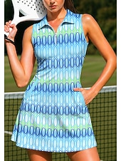 abordables Vestido de Mujer-Mujer Geométrico Rayas Vestido de tenis Vestido deportivo Sin Mangas Estampado Transpirable Voleibol Tenis Golf Cuello de polo Cuello con cremallera Vestidos Azul Ropa de tenis