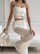 billige Blusedresser for kvinner-Dame Todelt sett Camis Buksesett Ermeløs Med stropper عادي Blonde Mote Gatemote Avslappet Daglig utendørs Hvit Sommer Normal