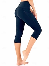 cheap Yoga Leggings &amp; Tights-Women's Pilates Pants Yoga Pants Pocket Ruched Butt Lifting High Waist Gym Workout Running Fitness Capri Leggings Solid Color Dark Grey Black Navy Blue Sports Activewear High Elasticity Skinny