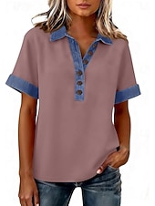  Mujer Sayo Vintage Elegante Manga Corta Tops regulares Diario Festivos Noche Azul Piscina Negro Blanco Amarillo Rosa Verano Primavera