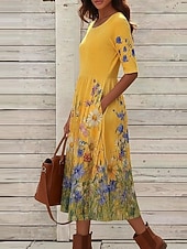 economico Abiti casual floreali-Per donna Abito Midi Abito a Tubino Vacanza Casual Boho Quotidiano Abito Estivo Abito Primaverile Vestibilità regolare Floreale Grafico Manica Corta Girocollo Giallo Verde chiaro Rosa Azzurro cielo