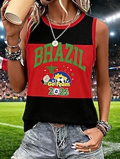  Per donna Canotta Grafico Geometrico Squadra di calcio Vintage Elegante Classico Senza Maniche Girocollo Top lunghi Casuale Quotidiano Blu Nero Giallo Rosso Estate Primavera