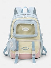 cheap Kids &amp; Teen Backpacks-Women's Macaron Color Polyester Backpack, Large Capacity School Bag with Adjustable Straps for Middle School Girls, Back to School, Travel, Outdoor Sports