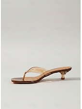 baratos Chinelos de slide-Chinelo feminino minimalista marrom de gelatina - sandálias de dedo impermeáveis com acabamento brilhante, ideais para férias na praia e viagens para ilhas. &amp;roupas de resort de verão