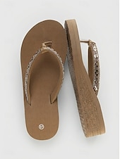 ieftine Sandale tip slide-Șlapi împodobiți cu strasuri, cu talpă cu platformă și curea tanga, sandale elegante și confortabile pentru vacanțele de vară și zilele de plajă