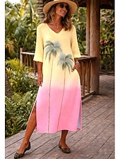 economico Abiti Boho-Per donna Abito maxi Abito Boho Abito a Tubino Vestito Estivo Abito in lino Bohemien Vacanza Etnico Spiaggia Ferie Data Vestibilità comoda Grafico Astratto Tropicale Manica 3/4 Scollo a V Blu Giallo