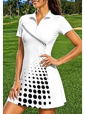 abordables Robe de tennis pour femmes-Femmes À pois tenue de sport Robe polo de tennis Manche Courte Quart de zip UPF50+ Élastique Évacuation de la transpiration Respirant Volley-ball Tennis Le golf Col Col Rabattu Robe Noir Vêtements de